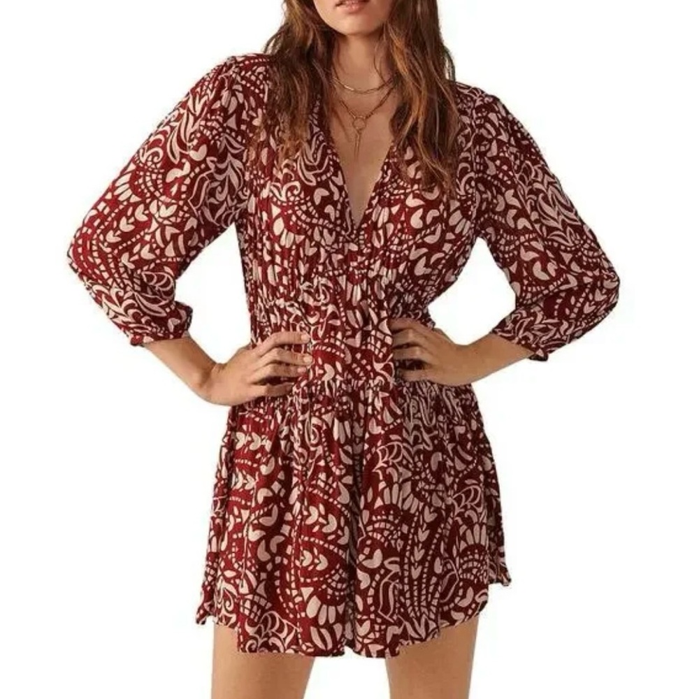 Ba&sh Red Puff Sleeve Mini Sundress